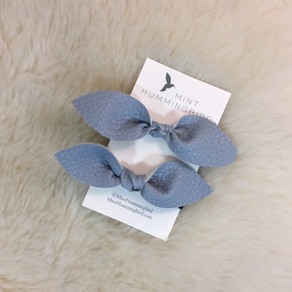 Mint Hummingbird Accessories - Faux Leather Bow Hair Ties New